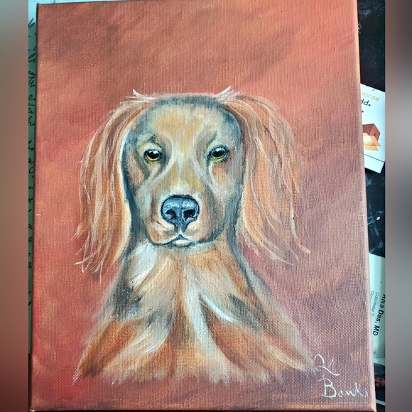 Original Oil Painting  8 x 10 Long Haired Red  Dashound - Picture 1 of 1